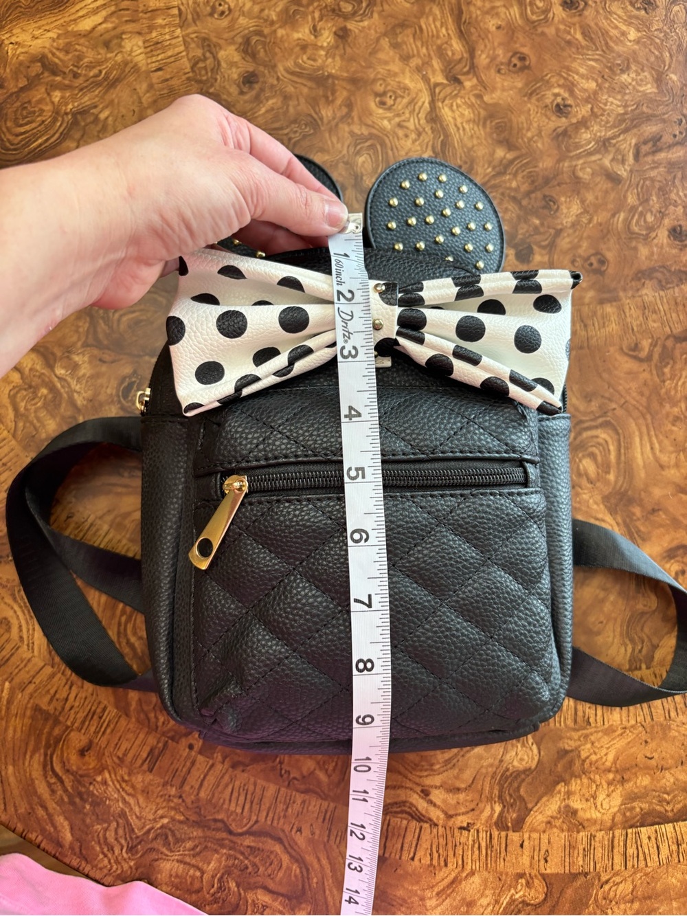 Olivia & Kate Black Mini Backpack Polka Dot Bow Gold Studded Minnie Mouse Ears - Picture 10 of 11